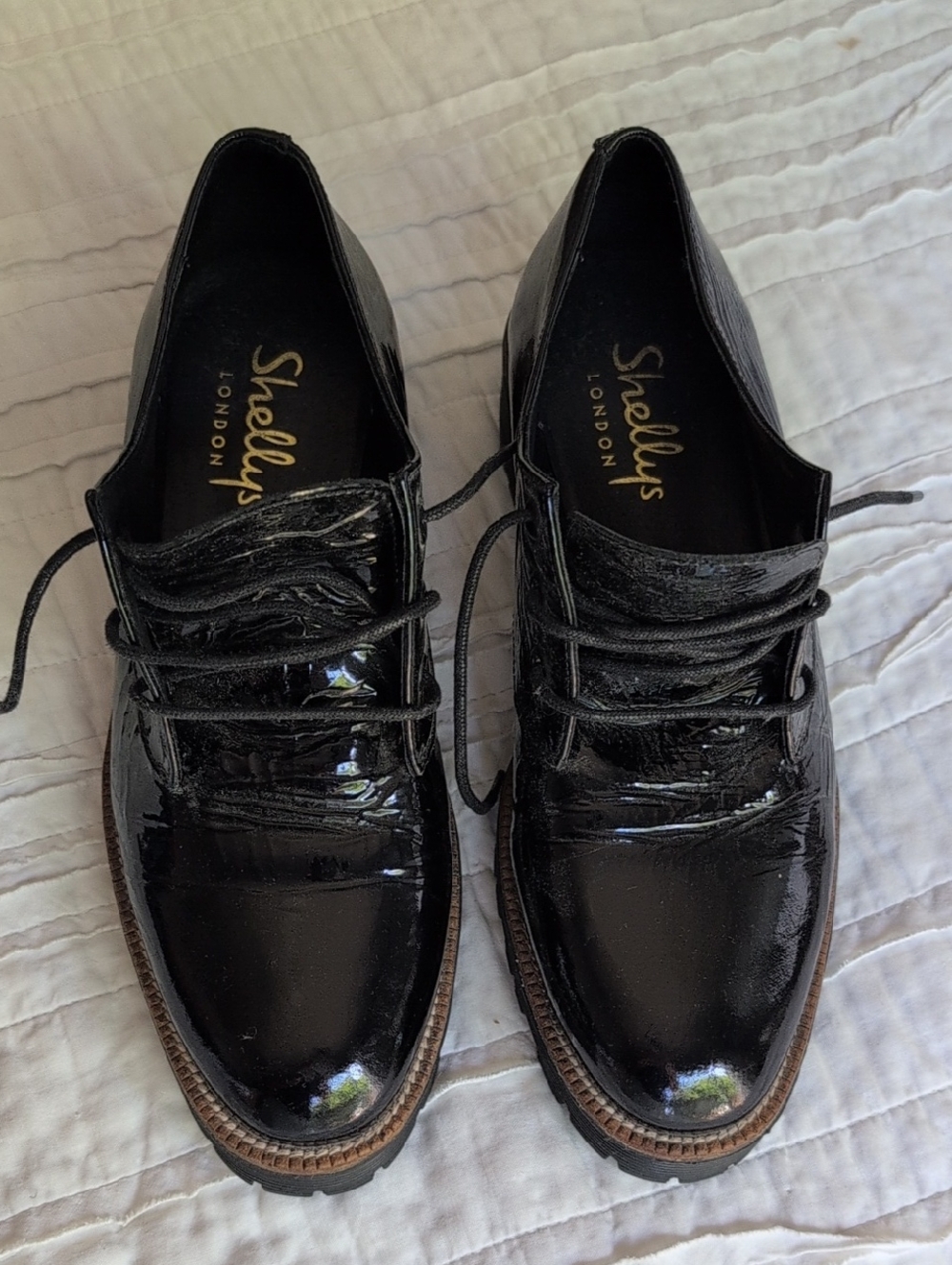 Shellys London Black Patent Lace-Up Shoes
